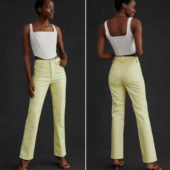 NEW Good American Good Icon Faux Leather Pant, Yellow, Women's Jeans Size 4 - Picture 1 of 8